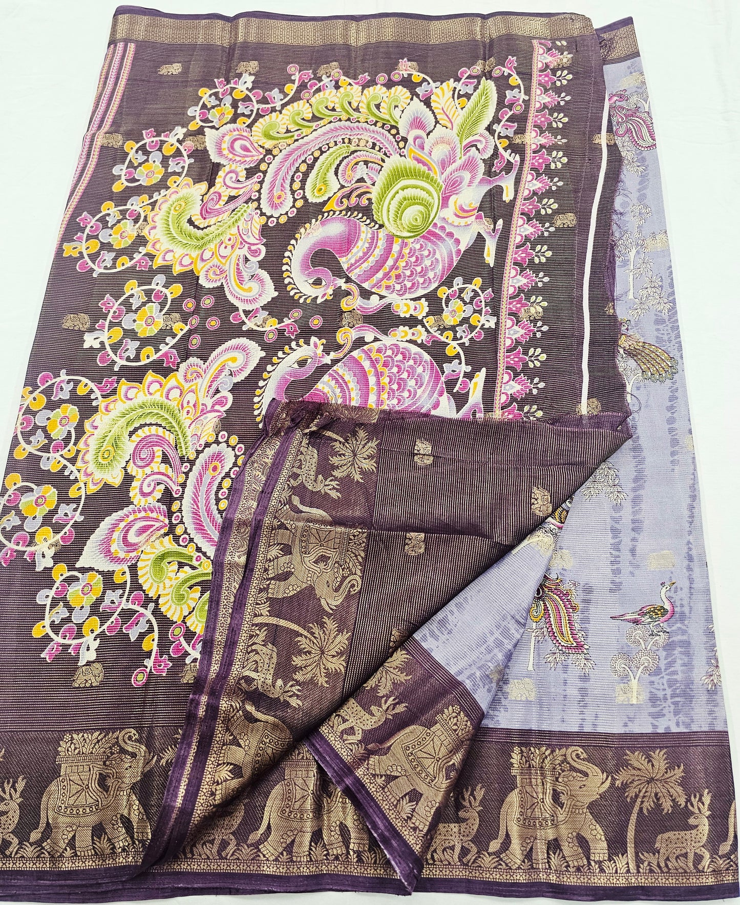 Kanchipuram Blended Fancy Kalamkari Printed Silk Saree 001