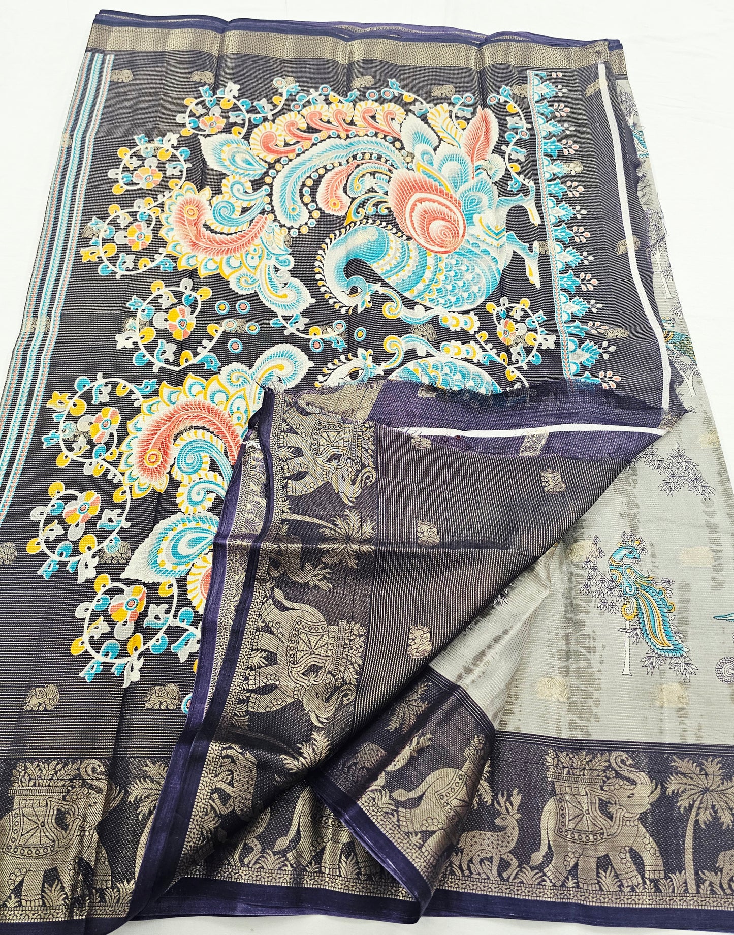 Kanchipuram Blended Fancy Kalamkari Printed Silk Saree 002
