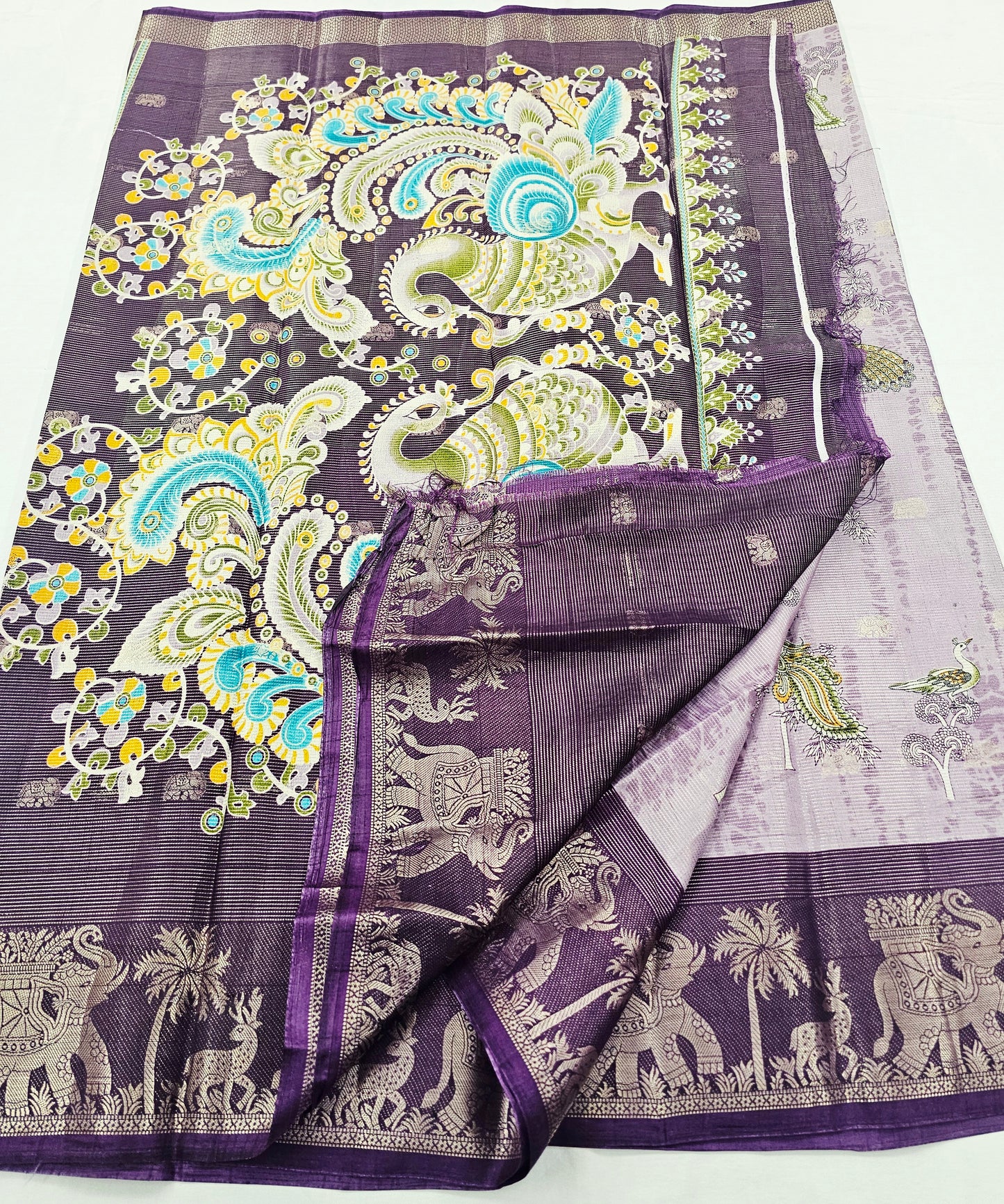 Kanchipuram Blended Fancy Kalamkari Printed Silk Saree 004