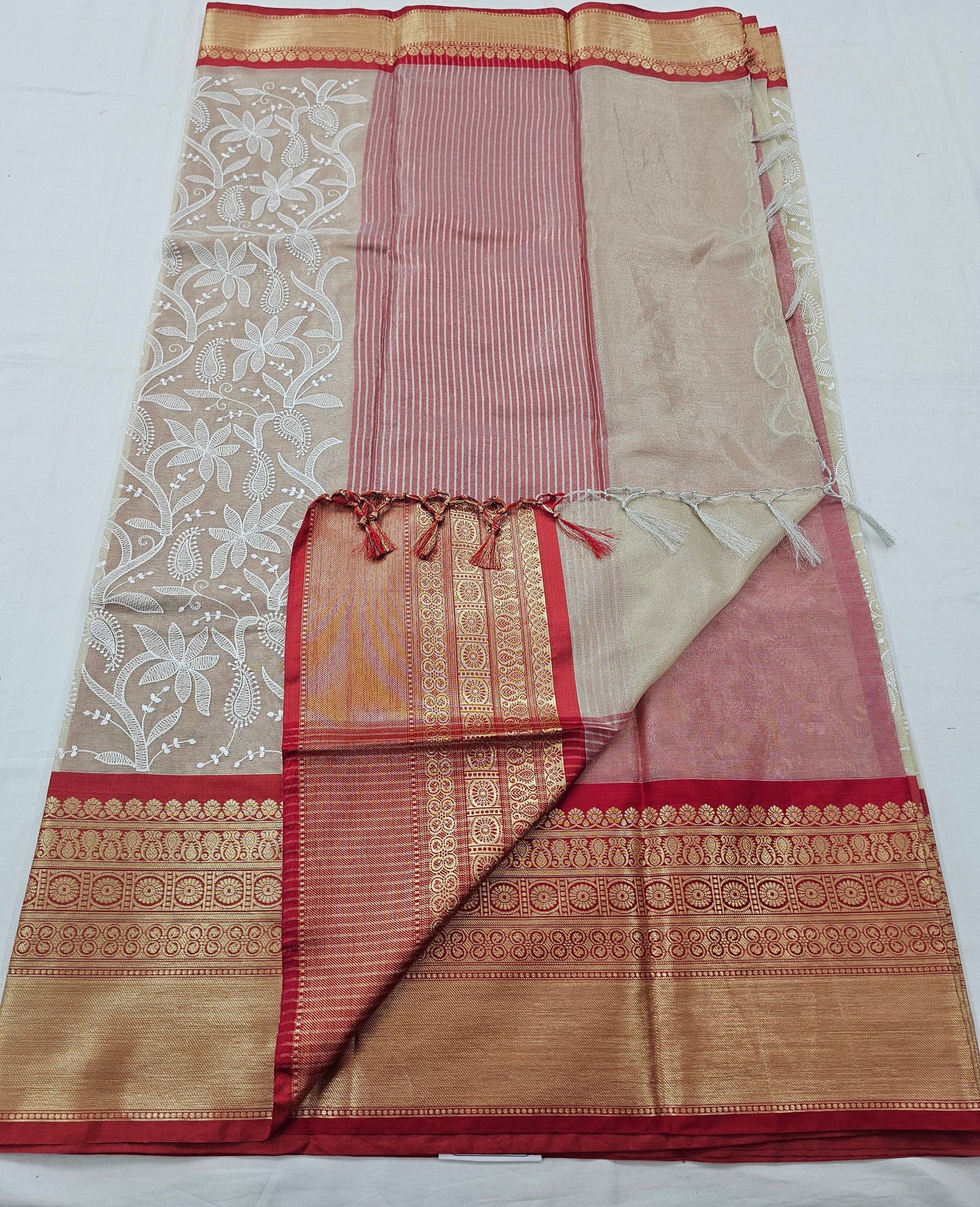 Kanchipuram Blended Fancy Embroidered Tissue Silk Saree 001