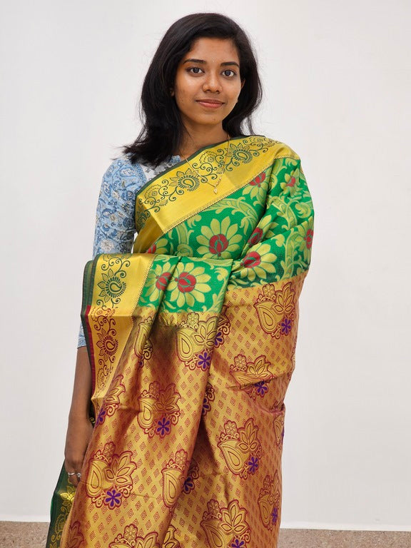 Kanchipuram Blended Mini Bridal silk Saree 085