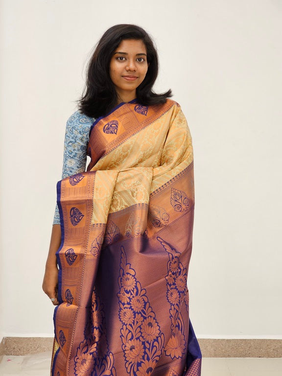 Kanchipuram Blended Mini Bridal silk Saree 087