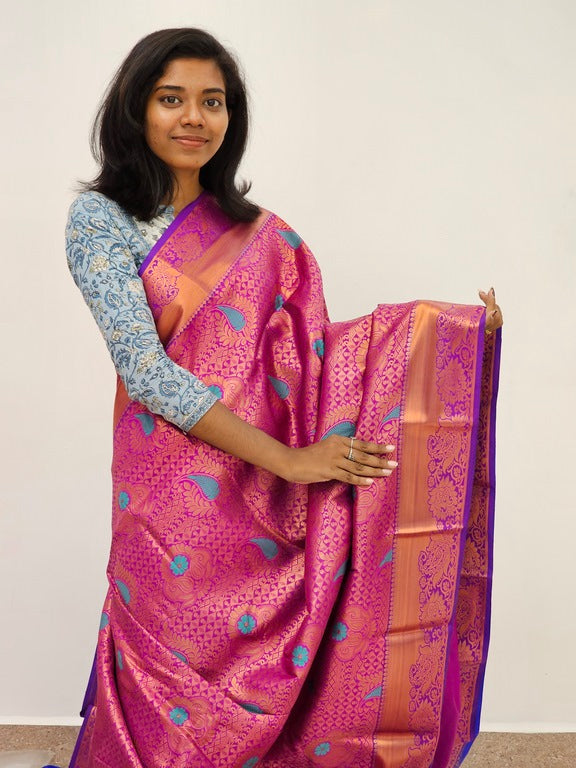 Kanchipuram Blended Mini Bridal silk Saree 089