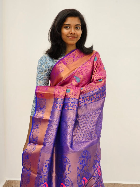 Kanchipuram Blended Mini Bridal silk Saree 089