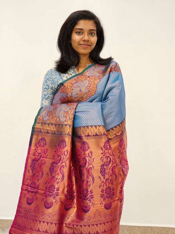 Kanchipuram Blended Mini Bridal silk Saree 091