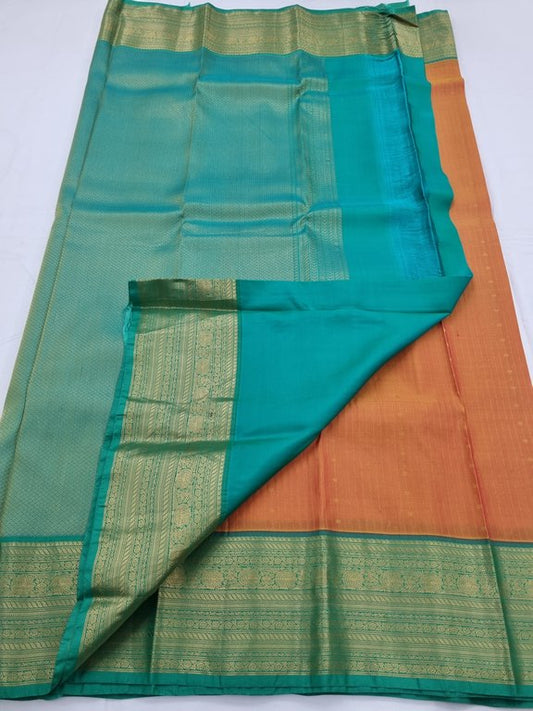 Peacock Blue And Mustard Kanchipuram Pure Silk Saree – Kanchipuram Lakshaya Silks