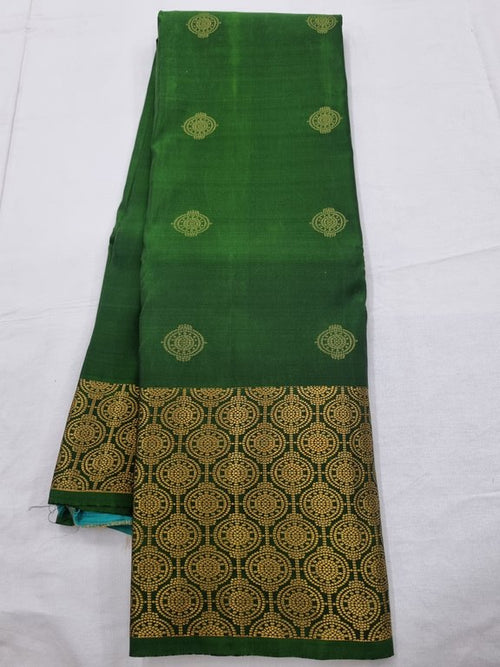 Gold And Green Kanchipuram Pure Silk Saree With Temple Border – Kanchipuram Lakshaya Silks