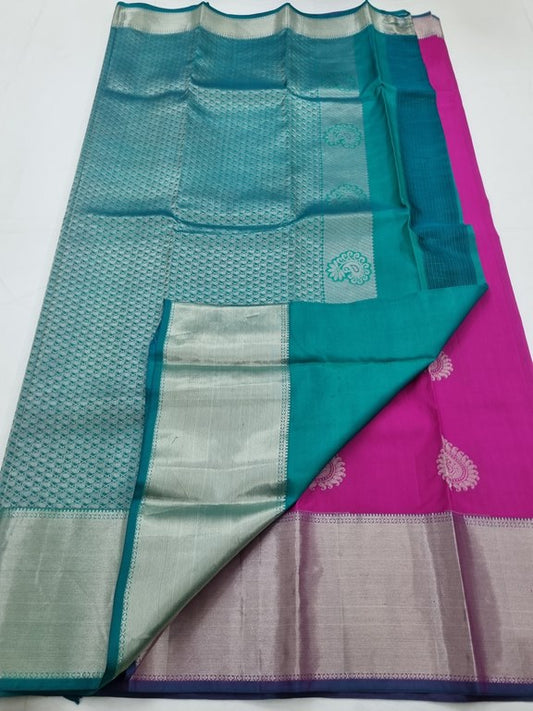 Maroon And Pink Kanchipuram Pure Silk Saree With Zari Border – Kanchipuram Lakshaya Silks