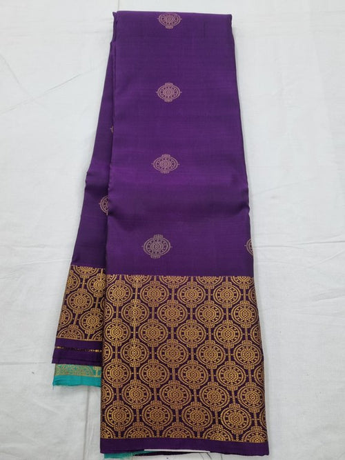 Purple And Gold Kanchipuram Pure Silk Saree With Patterned Border – Kanchipuram Lakshaya Silks
