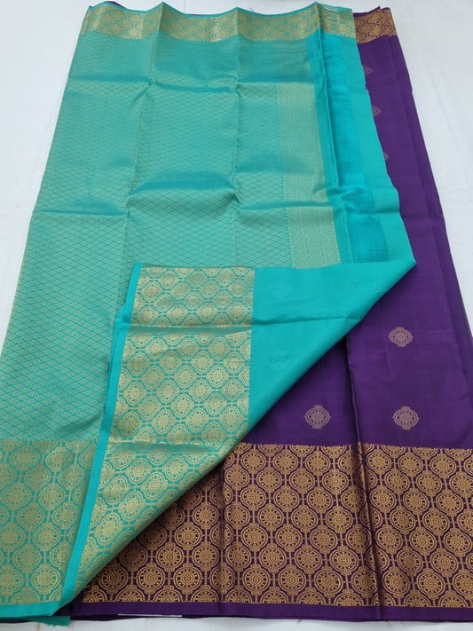 Purple And Gold Kanchipuram Pure Silk Saree With Patterned Border – Kanchipuram Lakshaya Silks