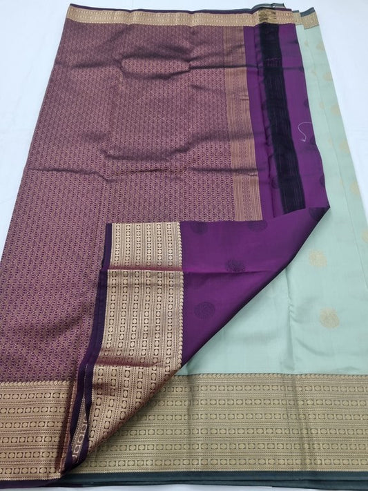 White And Yellow Kanchipuram Pure Silk Saree With Gold Zari – Kanchipuram Lakshaya Silks