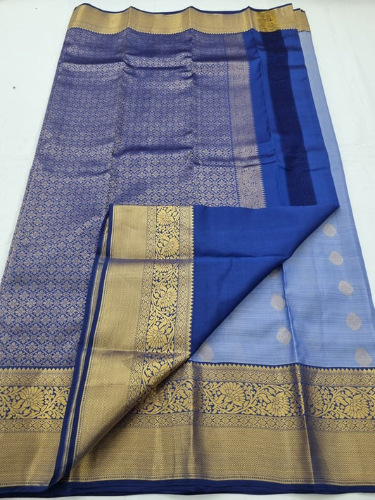 Blue And Gold Kanchipuram Pure Silk Saree With Contrast Pallu – Kanchipuram Lakshaya Silks