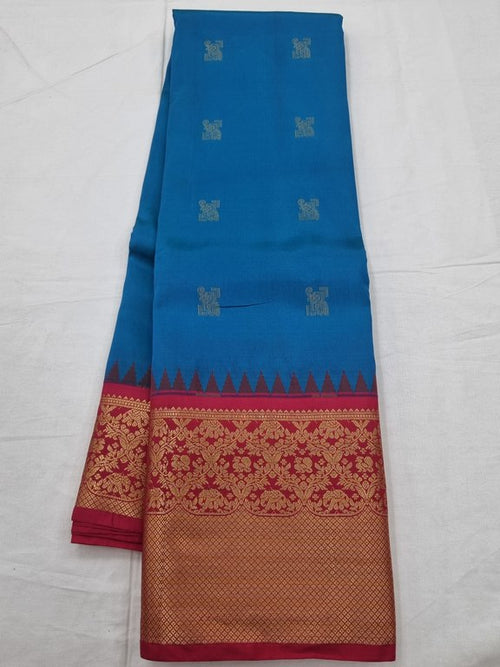 Blue And Maroon Kanchipuram Pure Silk Saree With Paisley Motif – Kanchipuram Lakshaya Silks