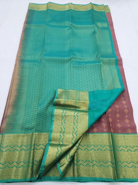 Gold And Blue Kanchipuram Pure Silk Saree With Paisley – Kanchipuram Lakshaya Silks