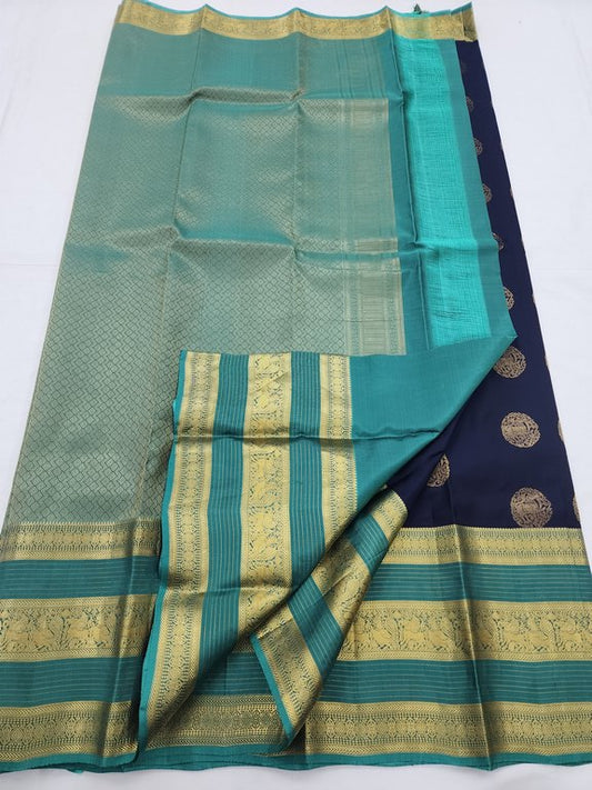 Gold Blue Yellow Kanchipuram Pure Silk Sarees – Kanchipuram Lakshaya Silks