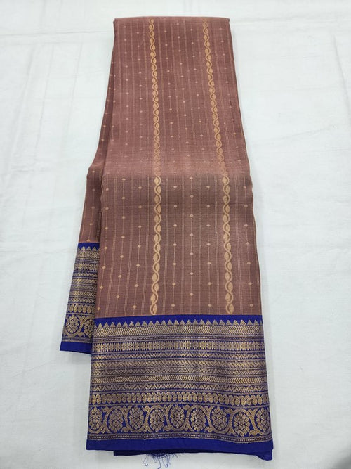 Blue And Yellow Kanchipuram Pure Silk Saree With Striped Pallu – Kanchipuram Lakshaya Silks