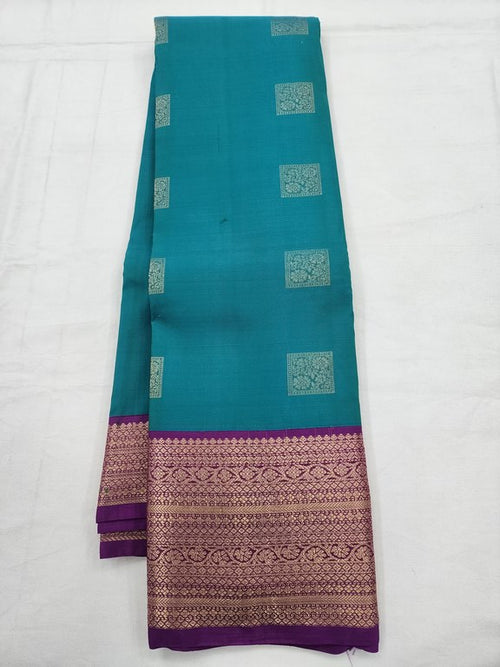 Blue And Green Kanchipuram Pure Silk Saree With Patterned Pallu – Kanchipuram Lakshaya Silks