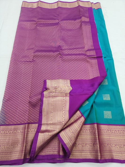 Blue And Green Kanchipuram Pure Silk Saree With Patterned Pallu – Kanchipuram Lakshaya Silks