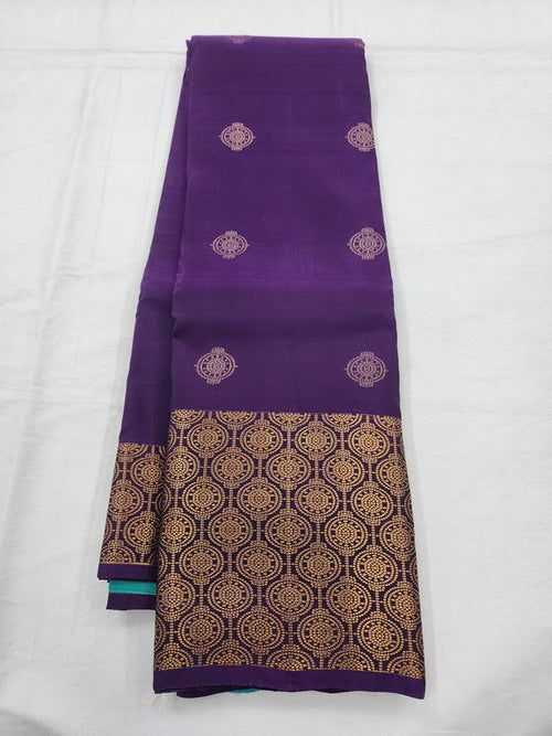 Purple And Gold Kanchipuram Pure Silk Saree With Intricate Paisley Pattern – Kanchipuram Lakshaya Silks