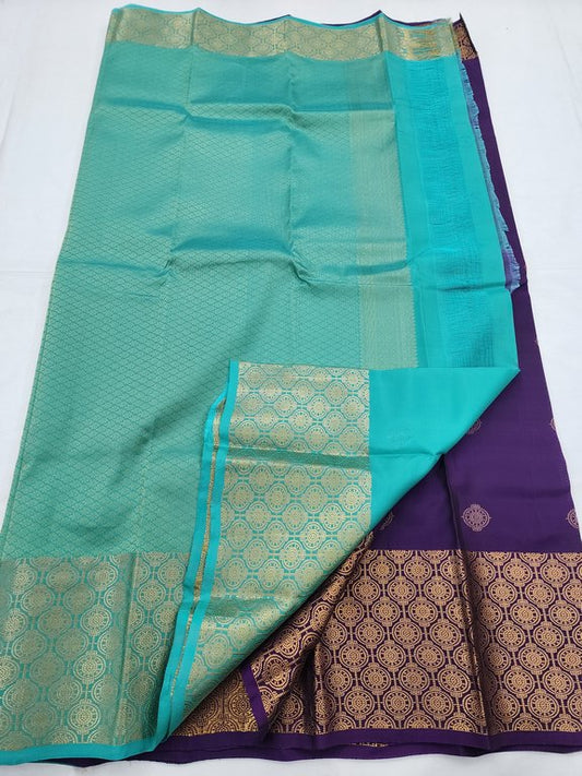 Purple And Gold Kanchipuram Pure Silk Saree With Intricate Paisley Pattern – Kanchipuram Lakshaya Silks