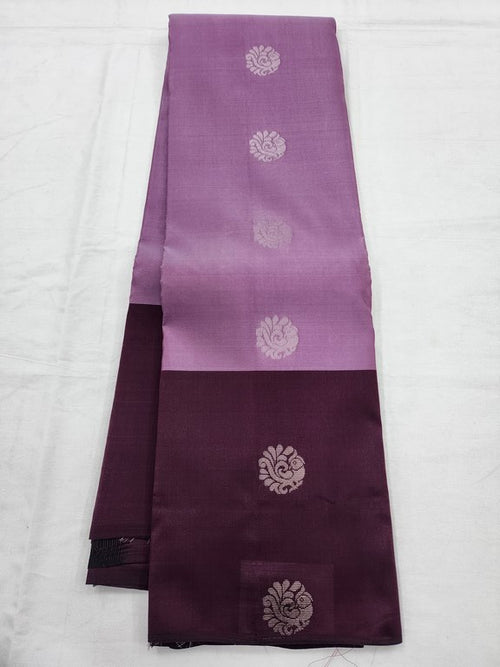Purple And Dark pink Kanchipuram Pure Silk Saree With Floral Border Design – Kanchipuram Lakshaya Silks