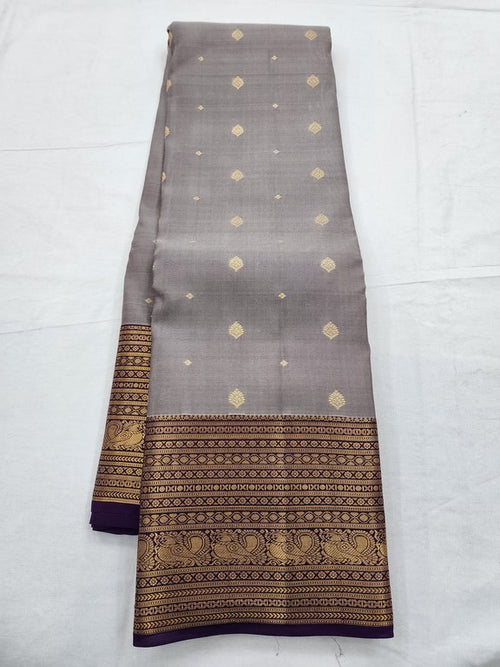 Beige And Navy Blue Kanchipuram Pure Silk Saree 104 – Kanchipuram Lakshaya Silks