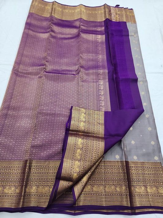 Beige And Navy Blue Kanchipuram Pure Silk Saree 104 – Kanchipuram Lakshaya Silks