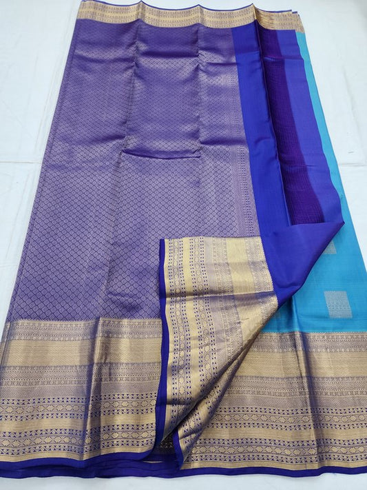 Blue And Green Kanchipuram Pure Silk Saree With Woven Border – Kanchipuram Lakshaya Silks