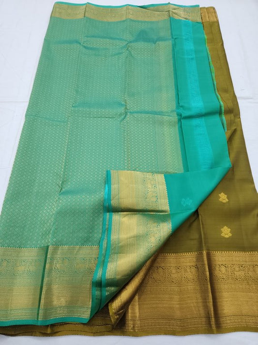 Gold And Yellow Kanchipuram Pure Silk Saree With Zari Border – Kanchipuram Lakshaya Silks