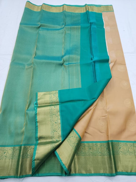 Green And Blue Kanchipuram Pure Silk Saree With Contrast Pallu – Kanchipuram Lakshaya Silks