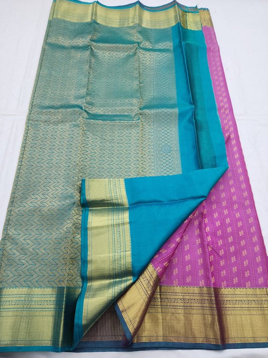 Purple And Maroon Kanchipuram Pure Silk Saree With Floral Buta – Kanchipuram Lakshaya Silks