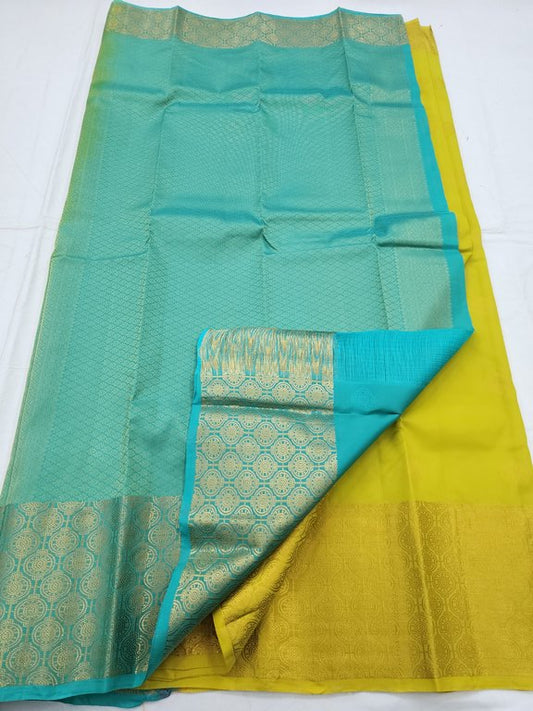 Yellow And Blue Kanchipuram Pure Silk Saree – Kanchipuram Lakshaya Silks
