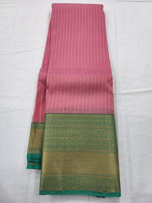 Pink And Black Kanchipuram Pure Silk Saree With Temple Border – Kanchipuram Lakshaya Silks