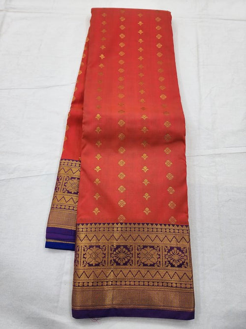 Gold And Red Kanchipuram Pure Silk Saree With Paisley Motif – Kanchipuram Lakshaya Silks