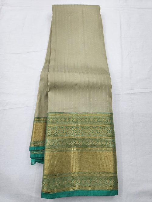 Beige And Gold Kanchipuram Pure Silk Saree With Temple Border – Kanchipuram Lakshaya Silks