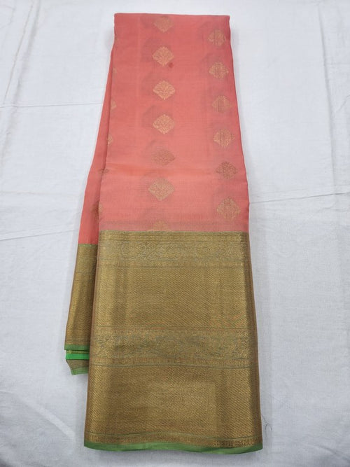 Gold And Green Kanchipuram Pure Silk Saree With Floral – Kanchipuram Lakshaya Silks