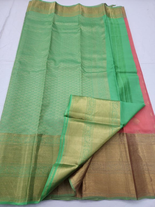 Gold And Green Kanchipuram Pure Silk Saree With Floral – Kanchipuram Lakshaya Silks