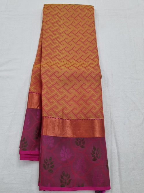 Orange And Pink Kanchipuram Pure Silk Saree With Floral Motif – Kanchipuram Lakshaya Silks