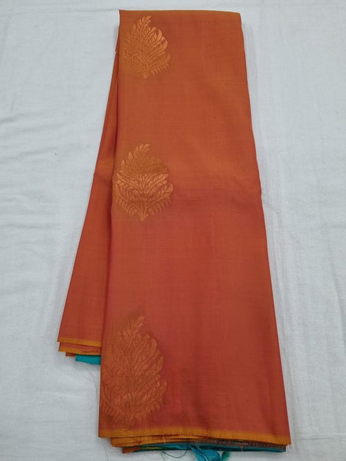 Orange And Orange Kanchipuram Pure Silk Saree With Floral Buta – Kanchipuram Lakshaya Silks