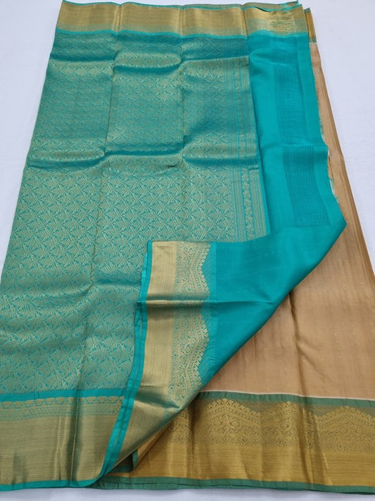 Cream And Blue Kanchipuram Pure Silk Sarees – Kanchipuram Lakshaya Silks
