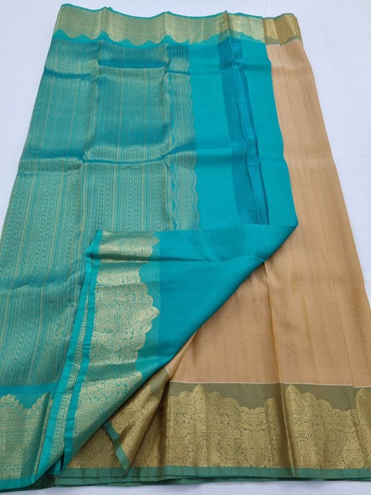 Beige And Gold Kanchipuram Pure Silk Saree With Pure Silk – Kanchipuram Lakshaya Silks