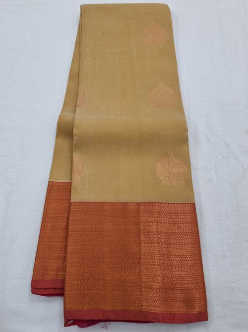 Yellow And Orange Kanchipuram Pure Silk Saree With Striped Pattern – Kanchipuram Lakshaya Silks