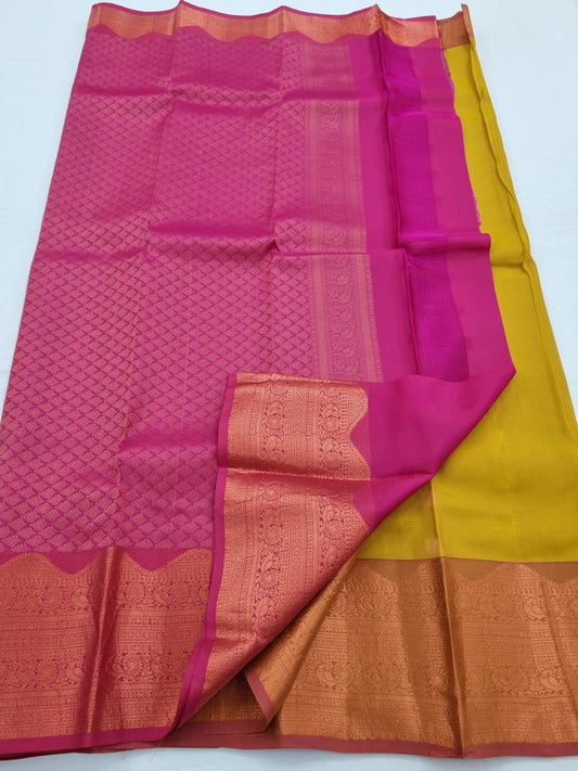 Red And Orange Kanchipuram Pure Silk Saree With Temple Border – Kanchipuram Lakshaya Silks