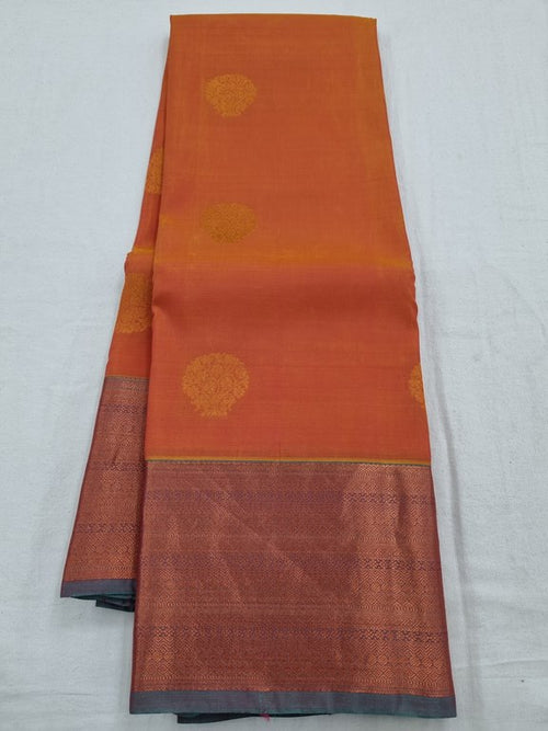 Pure Fancy Silk Orange And Red Kanchipuram Sarees – Kanchipuram Lakshaya Silks