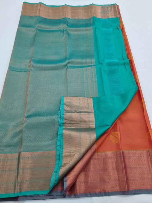 Pure Fancy Silk Orange And Red Kanchipuram Sarees – Kanchipuram Lakshaya Silks