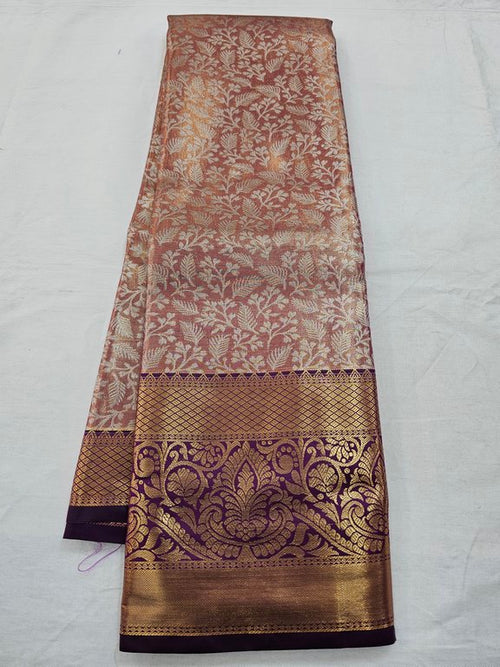 Yellow And Maroon Kanchipuram Pure Silk Saree With Floral Buta – Kanchipuram Lakshaya Silks