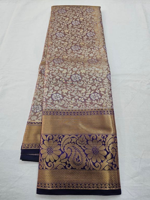Purple And Gold Kanchipuram Pure Silk Saree With Floral Pattern – Kanchipuram Lakshaya Silks