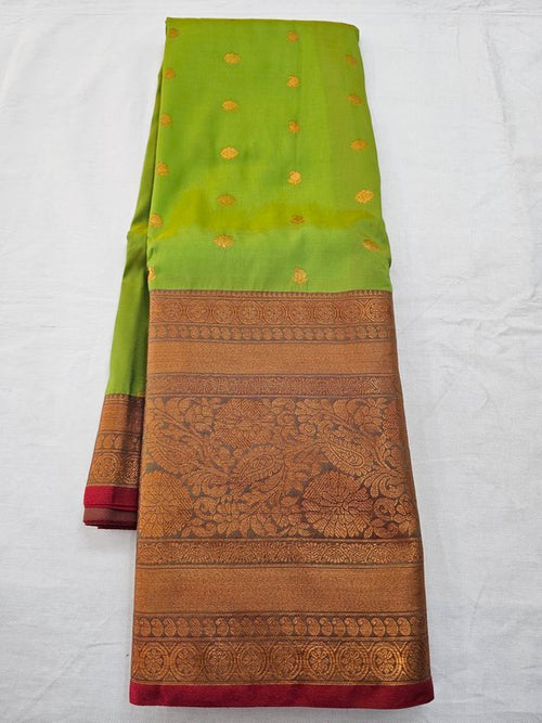 Teal And Yellow Kanchipuram Pure Silk Saree With Embroidered Floral Border – Kanchipuram Lakshaya Silks