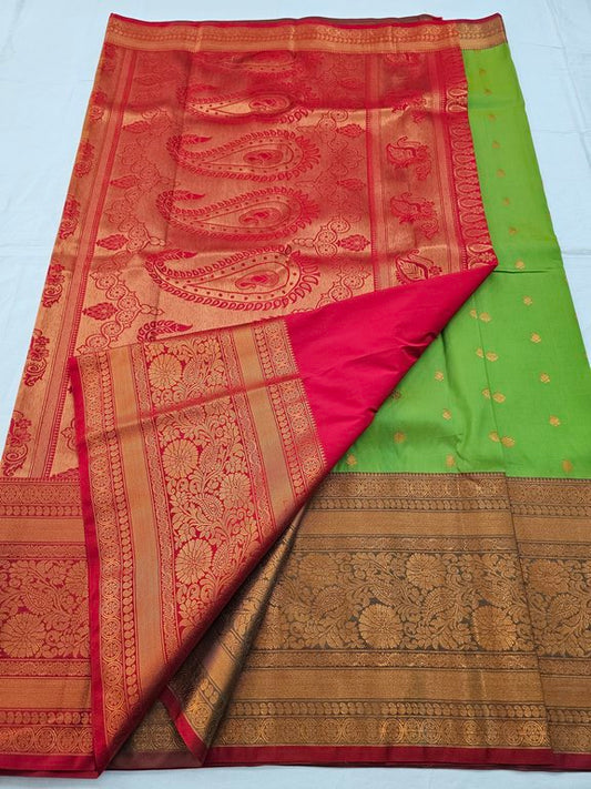 Teal And Yellow Kanchipuram Pure Silk Saree With Embroidered Floral Border – Kanchipuram Lakshaya Silks