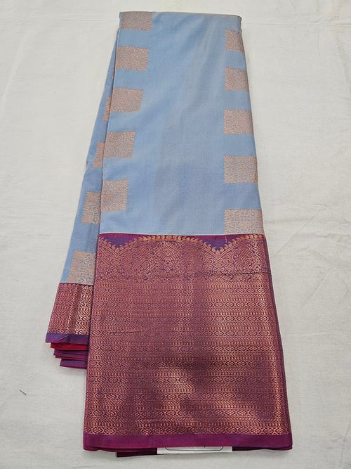 Gold And Blue Kanchipuram Pure Silk Saree With Checked Pattern – Kanchipuram Lakshaya Silks